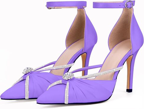 100FIXEO Women's Sexy Elegant Rhinestone Closed Toe Wedding Shoes Satin High Stiletto Heel Pointed Toe Heeled Sandals in Saudi Arabia