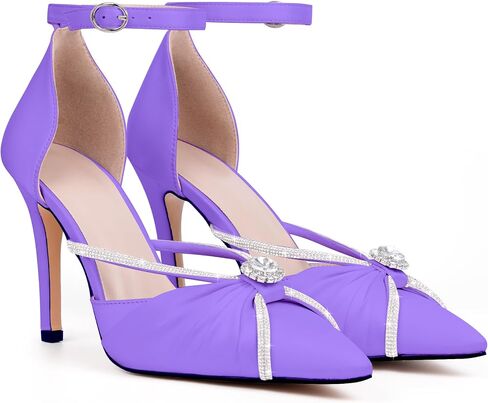 100FIXEO Women's Sexy Elegant Rhinestone Closed Toe Wedding Shoes Satin High Stiletto Heel Pointed Toe Heeled Sandals in Saudi Arabia