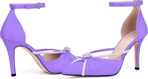 100FIXEO Women's Sexy Elegant Rhinestone Closed Toe Wedding Shoes Satin High Stiletto Heel Pointed Toe Heeled Sandals in Saudi Arabia