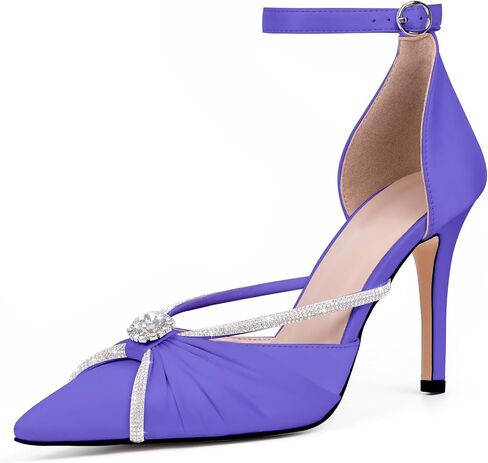 100FIXEO Women's Sexy Elegant Rhinestone Closed Toe Wedding Shoes Satin High Stiletto Heel Pointed Toe Heeled Sandals in Saudi Arabia