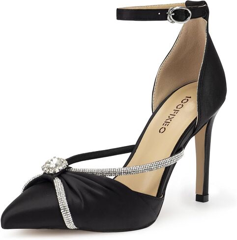 100FIXEO Women's Sexy Elegant Rhinestone Closed Toe Wedding Shoes Satin High Stiletto Heel Pointed Toe Heeled Sandals in Saudi Arabia
