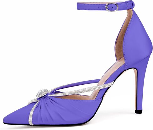 100FIXEO Women's Sexy Elegant Rhinestone Closed Toe Wedding Shoes Satin High Stiletto Heel Pointed Toe Heeled Sandals in Saudi Arabia