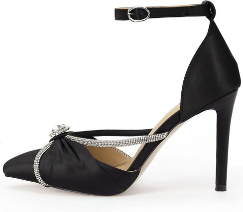 100FIXEO Women's Sexy Elegant Rhinestone Closed Toe Wedding Shoes Satin High Stiletto Heel Pointed Toe Heeled Sandals in Saudi Arabia