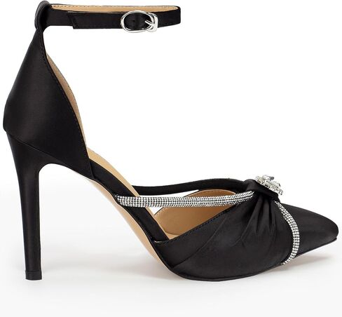 100FIXEO Women's Sexy Elegant Rhinestone Closed Toe Wedding Shoes Satin High Stiletto Heel Pointed Toe Heeled Sandals in Saudi Arabia