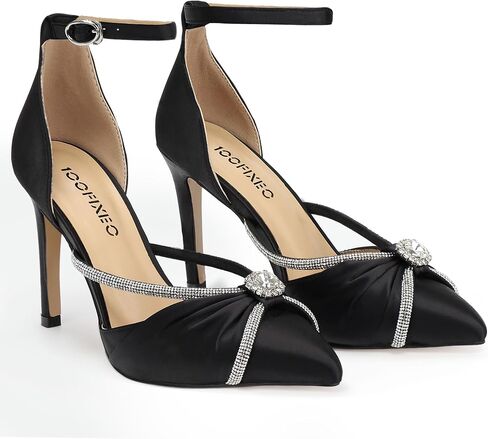 100FIXEO Women's Sexy Elegant Rhinestone Closed Toe Wedding Shoes Satin High Stiletto Heel Pointed Toe Heeled Sandals in Saudi Arabia