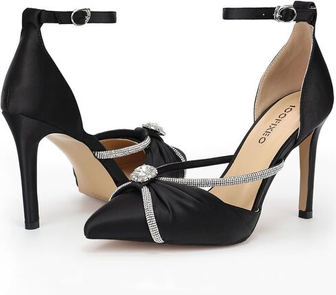 100FIXEO Women's Sexy Elegant Rhinestone Closed Toe Wedding Shoes Satin High Stiletto Heel Pointed Toe Heeled Sandals in Saudi Arabia