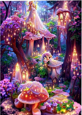 CXYQLC DIY 5D Diamond Painting Kits for Adults, Diamond Painting Full Drill Crystal Rhinestone Embroidery Craft Kits for Home Wall Decor Gifts 11.8x15.7inch(Beautiful Mushroom Room) in Saudi Arabia