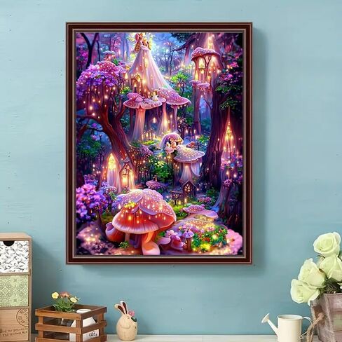 CXYQLC DIY 5D Diamond Painting Kits for Adults, Diamond Painting Full Drill Crystal Rhinestone Embroidery Craft Kits for Home Wall Decor Gifts 11.8x15.7inch(Beautiful Mushroom Room) in Saudi Arabia