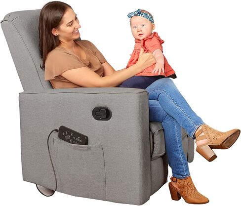 طائرة شراعية دوارة منجدة من Evolur Raleigh، كرسي هزاز، كرسي باللون الرمادي الفاتح، طائرة شراعية حديثة للحضانة مع مدلك مدمج، مجموعة خالية من الأدوات، سهلة التنظيف، طائرة شراعية صديقة للبيئة in Kuwait