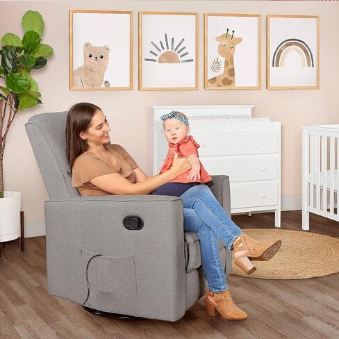 طائرة شراعية دوارة منجدة من Evolur Raleigh، كرسي هزاز، كرسي باللون الرمادي الفاتح، طائرة شراعية حديثة للحضانة مع مدلك مدمج، مجموعة خالية من الأدوات، سهلة التنظيف، طائرة شراعية صديقة للبيئة in Kuwait