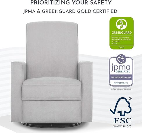 طائرة شراعية دوارة منجدة من Evolur Raleigh، كرسي هزاز، كرسي باللون الرمادي الفاتح، طائرة شراعية حديثة للحضانة مع مدلك مدمج، مجموعة خالية من الأدوات، سهلة التنظيف، طائرة شراعية صديقة للبيئة in Kuwait