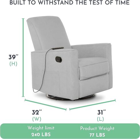 طائرة شراعية دوارة منجدة من Evolur Raleigh، كرسي هزاز، كرسي باللون الرمادي الفاتح، طائرة شراعية حديثة للحضانة مع مدلك مدمج، مجموعة خالية من الأدوات، سهلة التنظيف، طائرة شراعية صديقة للبيئة in Kuwait