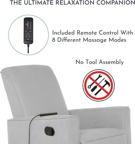 طائرة شراعية دوارة منجدة من Evolur Raleigh، كرسي هزاز، كرسي باللون الرمادي الفاتح، طائرة شراعية حديثة للحضانة مع مدلك مدمج، مجموعة خالية من الأدوات، سهلة التنظيف، طائرة شراعية صديقة للبيئة in Kuwait