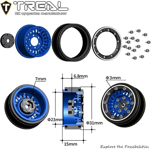 عجلات TREAL SCX24 مقاس 1.0 بوصة (4P) لـ 1/24 Micro RC SCX24 Bronco Gladiator C10 Deadbolt - النوع C (أسود) in Saudi Arabia
