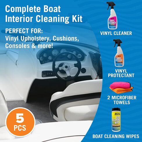 Ultimate Boat Interior Cleaning Kit Boat Cleaner Products Marine Vinyl Protectant Boat Vinyl Cleaner for Boat Seats Wipes & Microfiber Cloths Pontoon Boat Accessories Jetski Car & RV Care Supplies in Saudi Arabia