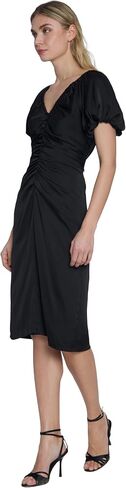 Maggy London Puff Sleeve Below The Knee Ruching | Wedding Guest Dresses for Women in Saudi Arabia