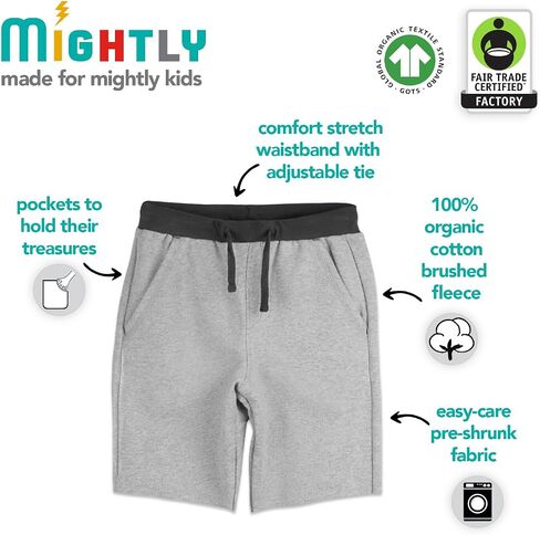 Mightly Girls' & Boys Knee Shorts - 100% Organic Cotton, Colorful & Basic Knee Shorts with Side Pockets, Toddlers & Kids in Saudi Arabia