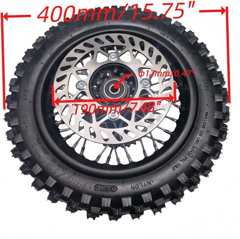 CLEO 80/100-10 Rear Wheel Rim Tire Assembly for 50cc-110cc Dirt Bike taotao TTR SSR CRF Apollo 12mm axle includes 190mm brake disc and 420-41T sprocket in Saudi Arabia
