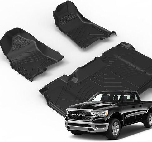 Floor Mats Custom Fit for 2019-2025 Dodge Ram 1500, TPE All-Weather Floor Liners Full Set with 1st & 2nd Rows, Fit Bucket or Bench Seats (Crew Cab 2019-2026 New Body, Full Set(Without Storage)) in Saudi Arabia