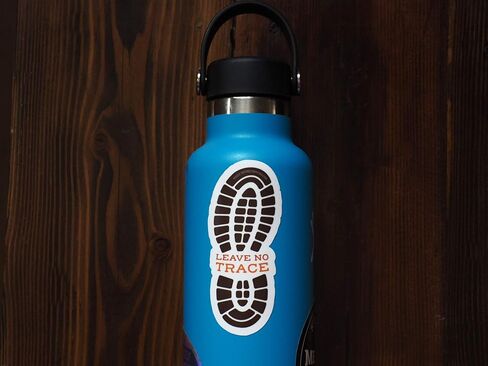 Leave No Trace Environment Sticker for Hydroflask, Hiking Boot Print Nature Vinyl Decal for Laptop, PNW Bumper Sticker for RV Camper, Hikers in Saudi Arabia