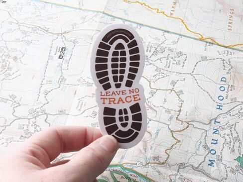 Leave No Trace Environment Sticker for Hydroflask, Hiking Boot Print Nature Vinyl Decal for Laptop, PNW Bumper Sticker for RV Camper, Hikers in Saudi Arabia