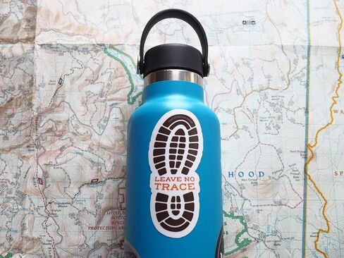 Leave No Trace Environment Sticker for Hydroflask, Hiking Boot Print Nature Vinyl Decal for Laptop, PNW Bumper Sticker for RV Camper, Hikers in Saudi Arabia