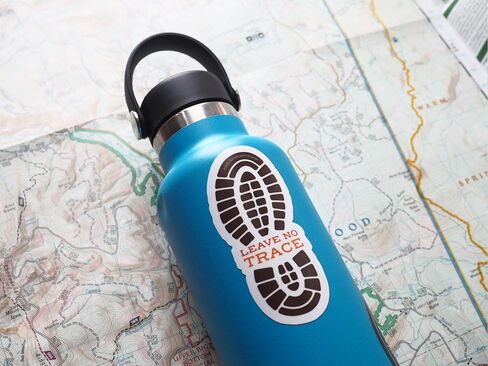 Leave No Trace Environment Sticker for Hydroflask, Hiking Boot Print Nature Vinyl Decal for Laptop, PNW Bumper Sticker for RV Camper, Hikers in Saudi Arabia