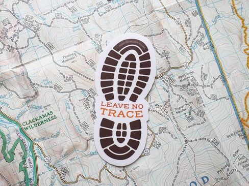 Leave No Trace Environment Sticker for Hydroflask, Hiking Boot Print Nature Vinyl Decal for Laptop, PNW Bumper Sticker for RV Camper, Hikers in Saudi Arabia