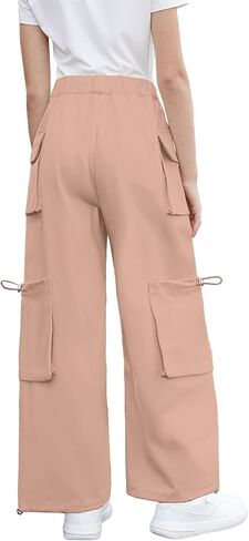 SANGTREE Girls' Vintage Multi-Pocket Cargo Pants Solid Color Streetwear, 3-14 Years in Kuwait