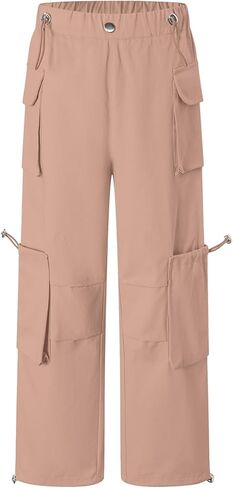 SANGTREE Girls' Vintage Multi-Pocket Cargo Pants Solid Color Streetwear, 3-14 Years in Kuwait