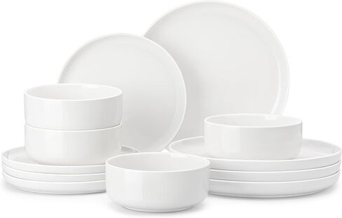 MALACASA Plates and Bowls Sets, 12 Pieces Porcelain Dinnerware Sets Dishware Sets Chip Resistant Ceramic Dish Set Dining Dinner Ware Service for 4, White, Series LUNA in Saudi Arabia