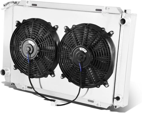 Auto Dynasty Aluminum Radiator Fan Shroud Assembly Compatible with 1978-1993 Mustang Thunderbird Granada LTD Fairmont Continental Mark VII Capri Cougar Grand Marquis Zephyr, 3-Row Aluminum Radiator in Saudi Arabia