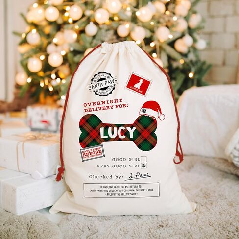 Personalized Pet Christmas Large Santa Sack, Customized Xmas Gift Bag for Dog, Custom Holiday Present Pouch Delivery from Santa in Saudi Arabia