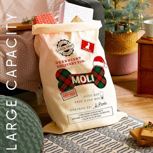 Personalized Pet Christmas Large Santa Sack, Customized Xmas Gift Bag for Dog, Custom Holiday Present Pouch Delivery from Santa in Saudi Arabia
