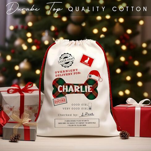 Personalized Pet Christmas Large Santa Sack, Customized Xmas Gift Bag for Dog, Custom Holiday Present Pouch Delivery from Santa in Saudi Arabia