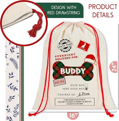 Personalized Pet Christmas Large Santa Sack, Customized Xmas Gift Bag for Dog, Custom Holiday Present Pouch Delivery from Santa in Saudi Arabia