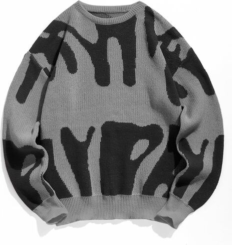ZAFUL Men's Casual Crewneck Black Sweater Soft Graphic Loose Long Sleeve Y2K Aesthetic Pullover Sweaters Black XL in Saudi Arabia