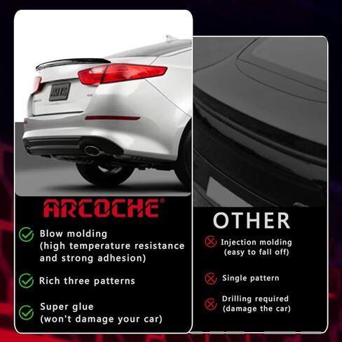 سبويلر لسيارة Optima K5 2014 2015 بدون حفر ABS جناح سبويلر خلفي متوافق مع Kia Optima K5/LX LXS/GT/EX (أسود لامع) in Kuwait