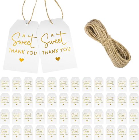 50 Pcs Thank You Tags with String 2.16 x 3.34 Inches Gold A Sweet Thank You Tags White Gift Tag with String Paper Tag for Wedding Birthday Gift Wrap Bridal in Kuwait