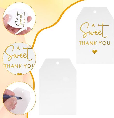 50 Pcs Thank You Tags with String 2.16 x 3.34 Inches Gold A Sweet Thank You Tags White Gift Tag with String Paper Tag for Wedding Birthday Gift Wrap Bridal in Kuwait