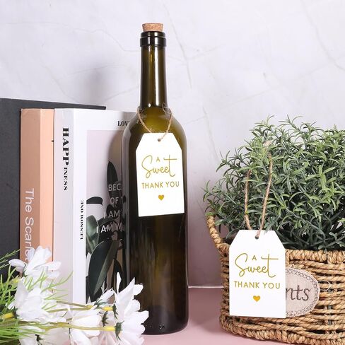 50 Pcs Thank You Tags with String 2.16 x 3.34 Inches Gold A Sweet Thank You Tags White Gift Tag with String Paper Tag for Wedding Birthday Gift Wrap Bridal in Kuwait