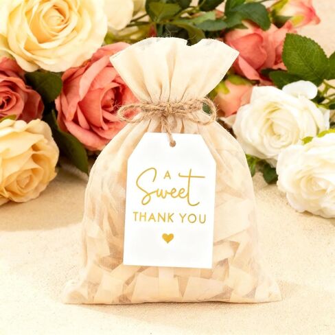 50 Pcs Thank You Tags with String 2.16 x 3.34 Inches Gold A Sweet Thank You Tags White Gift Tag with String Paper Tag for Wedding Birthday Gift Wrap Bridal in Kuwait