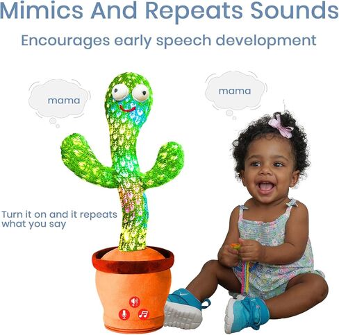 Volume Adjustable Dancing Talking Cactus Toy for Baby Toddler Boys Girls Gifts, Singing Cactus Mimicking Toy Recording Repeating What You Say Cactus Baby Toy with 120 English Songs in Saudi Arabia