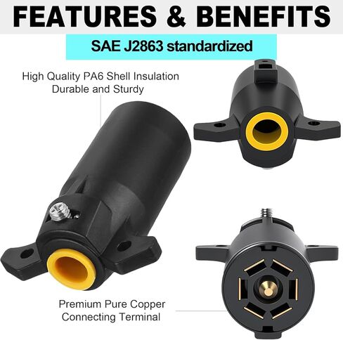 Trailer Adapter 7 Way Round to 4 Pin and 5 Pin Flat Trailer Light Adapter, 2-in-1 Design Trailer Plug Adapter in Kuwait