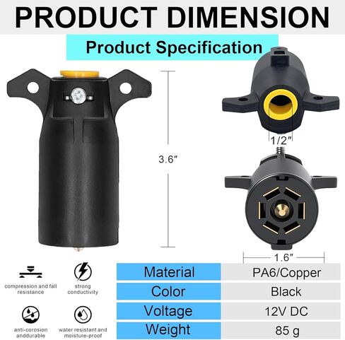 Trailer Adapter 7 Way Round to 4 Pin and 5 Pin Flat Trailer Light Adapter, 2-in-1 Design Trailer Plug Adapter in Kuwait