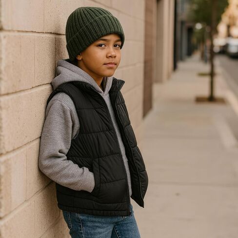 ACTLATI Kids Merino Wool Beanie Hat Winter Boys Girls Ribbed Knit Beanies Caps Unisex Cuffed Skull Caps 7-14 Years in Kuwait