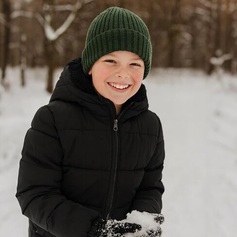 ACTLATI Kids Merino Wool Beanie Hat Winter Boys Girls Ribbed Knit Beanies Caps Unisex Cuffed Skull Caps 7-14 Years in Kuwait