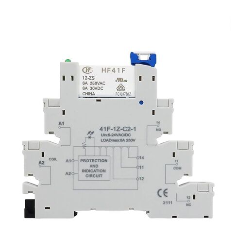 Ultra Slim Relay DIN Rail Mounting with LED 6A Electromagnetic Relay Module HF41F 12-ZS 24-ZS DC 12V 24V(24v with Blue Base) in Saudi Arabia