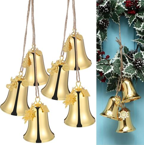 3-Piece Set of Large Christmas Bell Ornaments Christmas Tree Hanging Ornament Metal Indoor and Outdoor Gold Bells Best Wishes Bell Decorations with Rope Christmas Trees Snowflake Angels in Saudi Arabia
