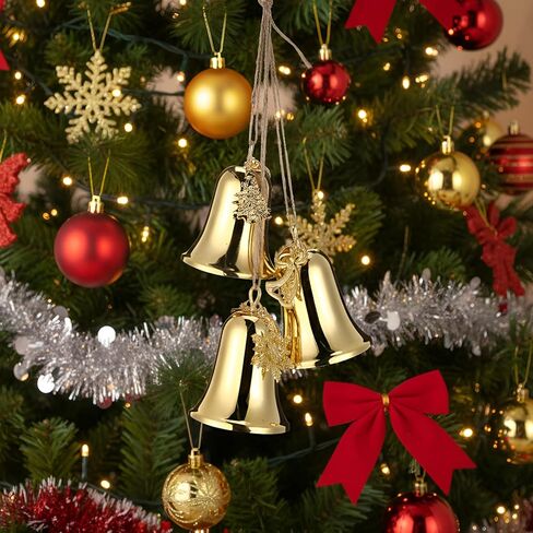 3-Piece Set of Large Christmas Bell Ornaments Christmas Tree Hanging Ornament Metal Indoor and Outdoor Gold Bells Best Wishes Bell Decorations with Rope Christmas Trees Snowflake Angels in Saudi Arabia